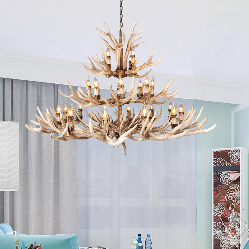 Taavita Light Brown Hanging Chandelier Deer Antler 8/12/24 Bulbs Traditional Pendant Light for Dining Room with Size Options 25 Inches & Higher and Widths 39" 47" 59"