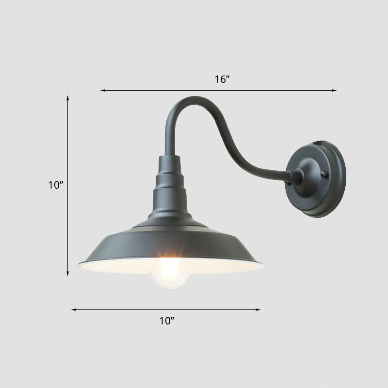 Taavita 1-Bulb Swan Neck Wall Lamp Industrial Metal Wall Mount Light with Barn Shade for Outdoor Use - Black Coffee, 110V-240V, LED/Bulb/Fluorescent, Height 10”-14”, Width 10”-14”, Depth 16”-18”, E26/E27 Base