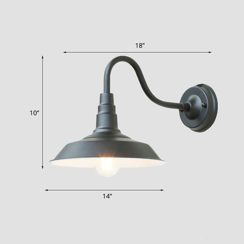 1-Bulb Gooseneck Wall Lamp Industrial Metal Wall Mounted Light with Barn Shade for Outdoor Coffee 10" Clearhalo 'Art deco wall lights' 'Cast Iron' 'Glass' 'Industrial wall lights' 'Industrial' 'Middle century wall lights' 'Modern' 'Rustic wall lights' 'Tiffany' 'Traditional wall lights' 'Wall Lamps & Sconces' 'Wall Lights' Lighting' 2336853