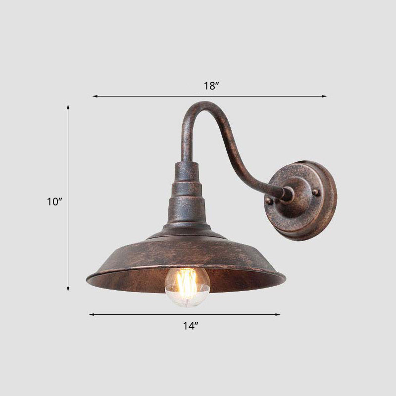 1-Bulb Gooseneck Wall Lamp Industrial Metal Wall Mounted Light with Barn Shade for Outdoor Clearhalo 'Art deco wall lights' 'Cast Iron' 'Glass' 'Industrial wall lights' 'Industrial' 'Middle century wall lights' 'Modern' 'Rustic wall lights' 'Tiffany' 'Traditional wall lights' 'Wall Lamps & Sconces' 'Wall Lights' Lighting' 2336847