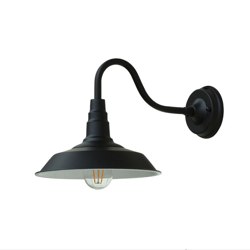 Taavita 1-Bulb Swan Neck Wall Lamp Industrial Metal Wall Mount Light with Barn Shade for Outdoor Use - Black Coffee, 110V-240V, LED/Bulb/Fluorescent, Height 10”-14”, Width 10”-14”, Depth 16”-18”, E26/E27 Base