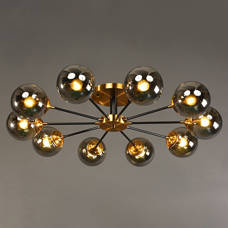 Black and Brass Radial Flush Mount Lighting Postmodern Metal Semi Flush Ceiling Light with Ball Glass Shade 3 Clear Clearhalo 'Ceiling Lights' 'Close To Ceiling Lights' 'Close to ceiling' 'Semi-flushmount' Lighting' 2354111