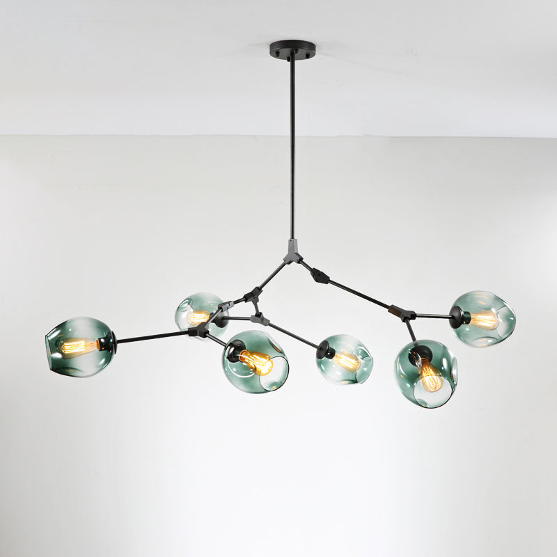 Molecule Dimpled Glass Pendant Lamp Designer Style Chandelier Light for Living Room 7 Black Clear Clearhalo 'Ceiling Lights' 'Chandeliers' 'Modern Chandeliers' 'Modern' Lighting' 2357222