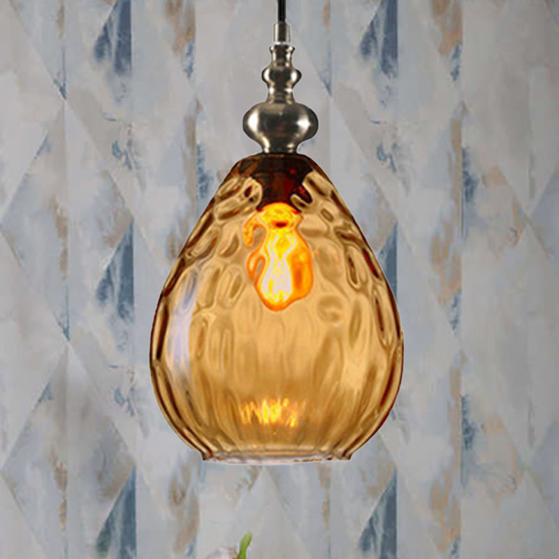 6"/8" Wide Water Drop Pendant Lamp Contemporary Amber/Clear Dimple Glass 1 Head Bedside Hanging Ceiling Light Clearhalo 'Ceiling Lights' 'Glass shade' 'Glass' 'Modern Pendants' 'Modern' 'Pendant Lights' 'Pendants' Lighting' 236152