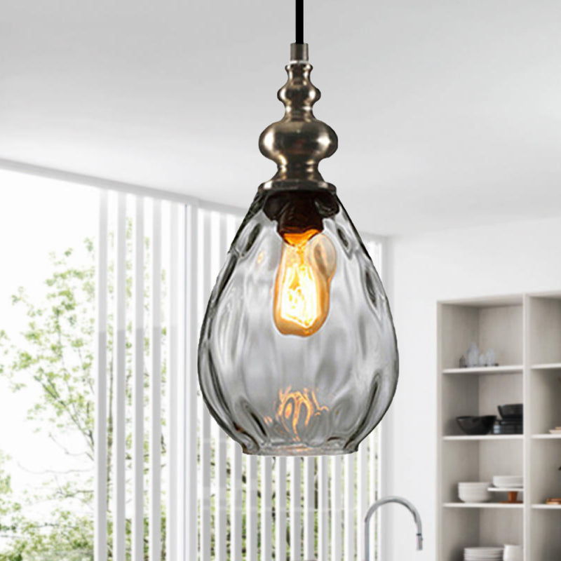 New Title: 6 "/8" Wide Water Drop Pendant Lamp Contemporary Amber/Clear Dimple Glass 1 Head Hanging Ceiling Light for Night Area