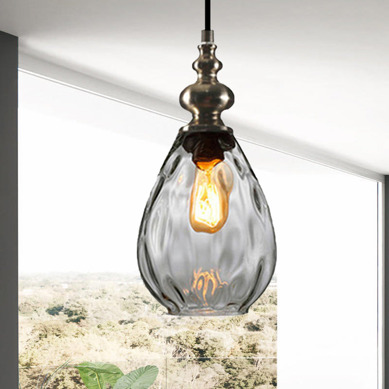 New Title: 6 "/8" Wide Water Drop Pendant Lamp Contemporary Amber/Clear Dimple Glass 1 Head Hanging Ceiling Light for Night Area