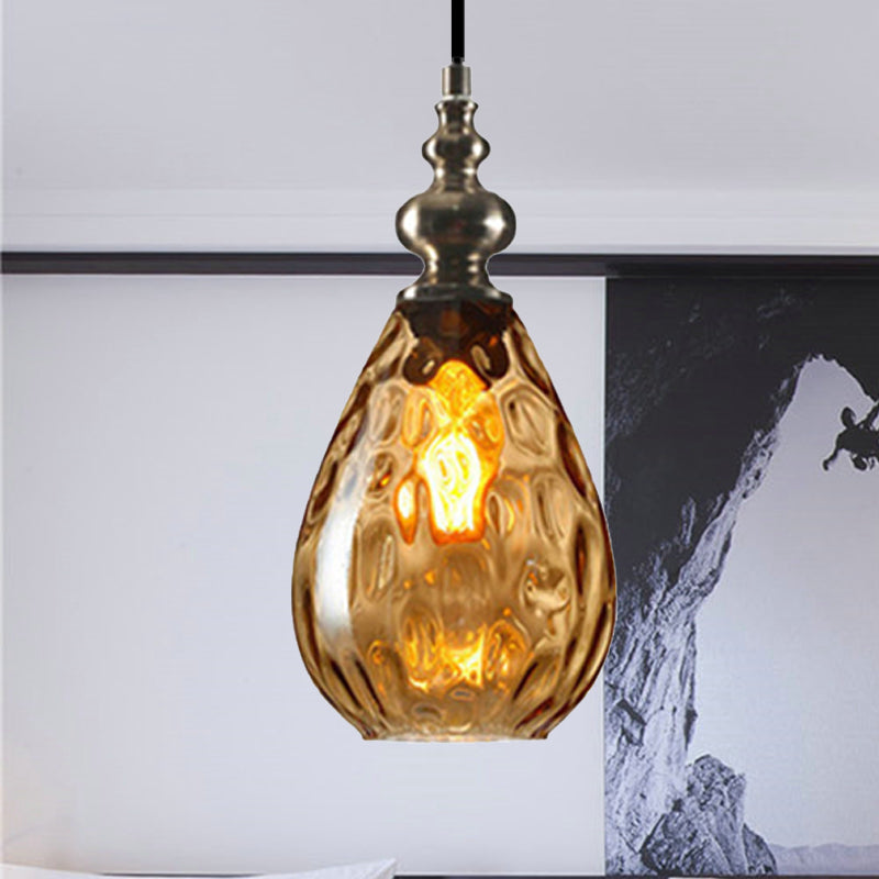 New Title: 6 "/8" Wide Water Drop Pendant Lamp Contemporary Amber/Clear Dimple Glass 1 Head Hanging Ceiling Light for Night Area