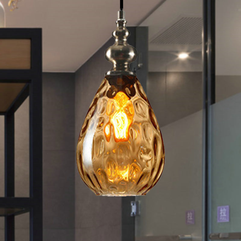 New Title: 6 "/8" Wide Water Drop Pendant Lamp Contemporary Amber/Clear Dimple Glass 1 Head Hanging Ceiling Light for Night Area