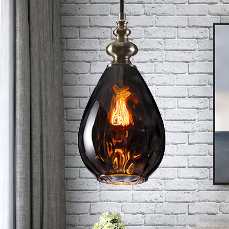 6"/8" Wide Water Drop Pendant Lamp Contemporary Amber/Clear Dimple Glass 1 Head Bedside Hanging Ceiling Light Clearhalo 'Ceiling Lights' 'Glass shade' 'Glass' 'Modern Pendants' 'Modern' 'Pendant Lights' 'Pendants' Lighting' 236160