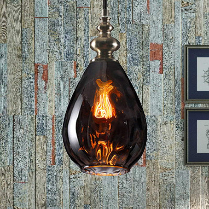 New Title: 6 "/8" Wide Water Drop Pendant Lamp Contemporary Amber/Clear Dimple Glass 1 Head Hanging Ceiling Light for Night Area