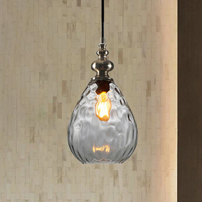 New Title: 6 "/8" Wide Water Drop Pendant Lamp Contemporary Amber/Clear Dimple Glass 1 Head Hanging Ceiling Light for Night Area