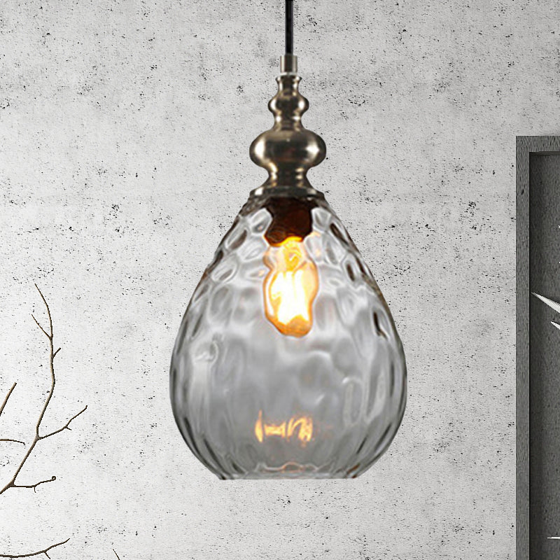 6"/8" Wide Water Drop Pendant Lamp Contemporary Amber/Clear Dimple Glass 1 Head Bedside Hanging Ceiling Light Clearhalo 'Ceiling Lights' 'Glass shade' 'Glass' 'Modern Pendants' 'Modern' 'Pendant Lights' 'Pendants' Lighting' 236155