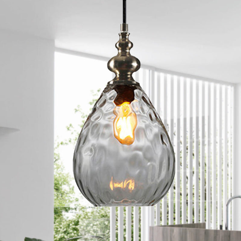 New Title: 6 "/8" Wide Water Drop Pendant Lamp Contemporary Amber/Clear Dimple Glass 1 Head Hanging Ceiling Light for Night Area