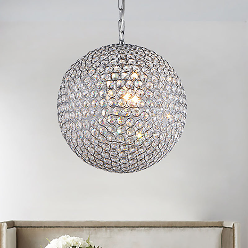 1/3/4/5-Light Silver Bedroom Chandelier with Orb Crystal Shade, LED Pendant Lamp, 6"/8"/12" Diameter