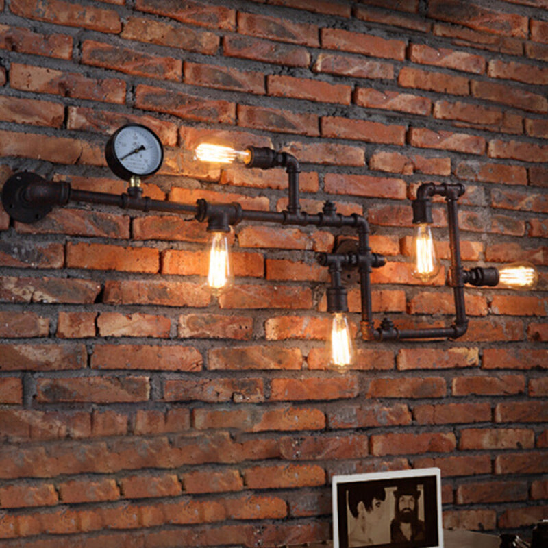 Taavita 5-Bulb Pipe Lamp Wall Light Steampunk Style Metal Wall Lighting for the Restaurant - Industrial Interior Lighting in Bronze Black, E26/E27 Socket, Height 14 Inches, Suitable for LED/Bulb/Fluorescent