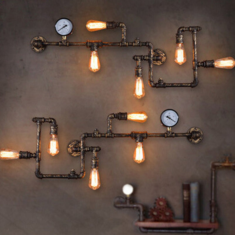 Taavita 5-Bulb Pipe Lamp Wall Light Steampunk Style Metal Wall Lighting for the Restaurant - Industrial Interior Lighting in Bronze Black, E26/E27 Socket, Height 14 Inches, Suitable for LED/Bulb/Fluorescent