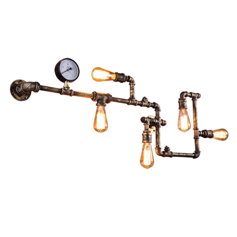 Taavita 5-Bulb Pipe Lamp Wall Light Steampunk Style Metal Wall Lighting for the Restaurant - Industrial Interior Lighting in Bronze Black, E26/E27 Socket, Height 14 Inches, Suitable for LED/Bulb/Fluorescent