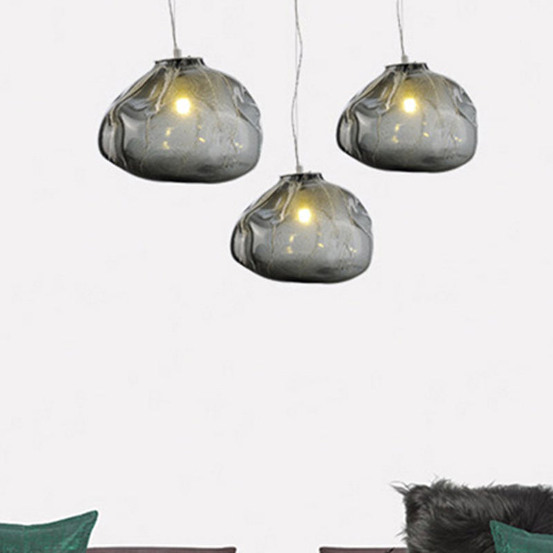 8"/12" W Contemporary Cloud Shaped Pendant Light Clear/Smoke Gray Hand-Blown Glass 1 Bulb Indoor Hanging Lamp by Taavita