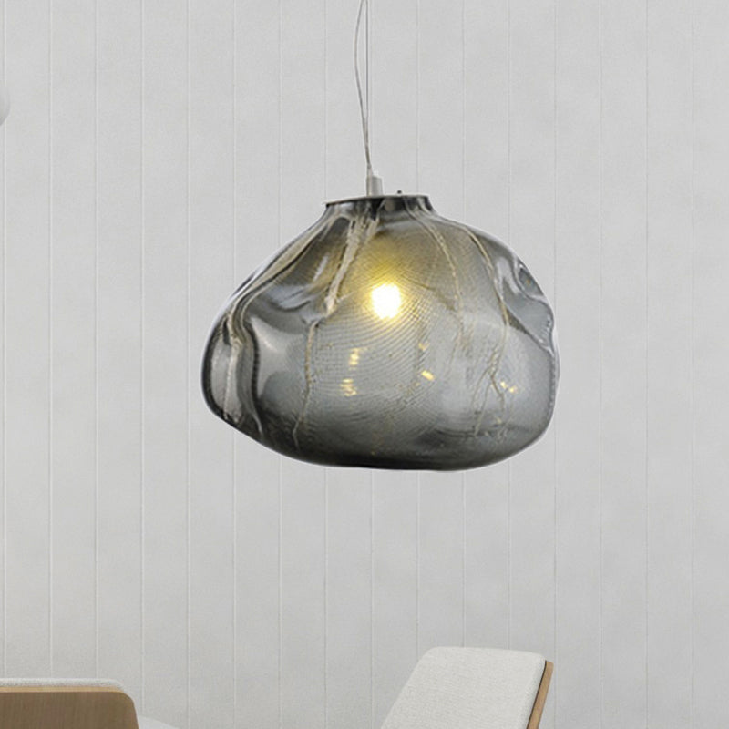 8"/12" W Contemporary Cloud Shaped Pendant Light Clear/Smoke Gray Hand-Blown Glass 1 Bulb Indoor Hanging Lamp by Taavita