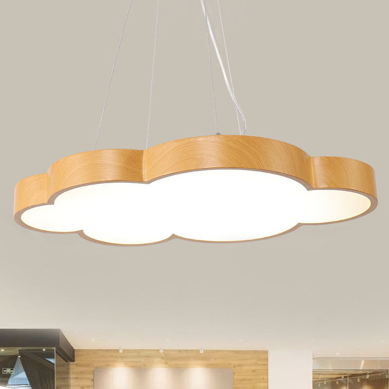 Kids Slim Cloud Pendant Light - Acrylic Hanging Light in Beige for Game Room - Wood Material, LED, Bulb Included, Available in 19", 23", 27" Sizes