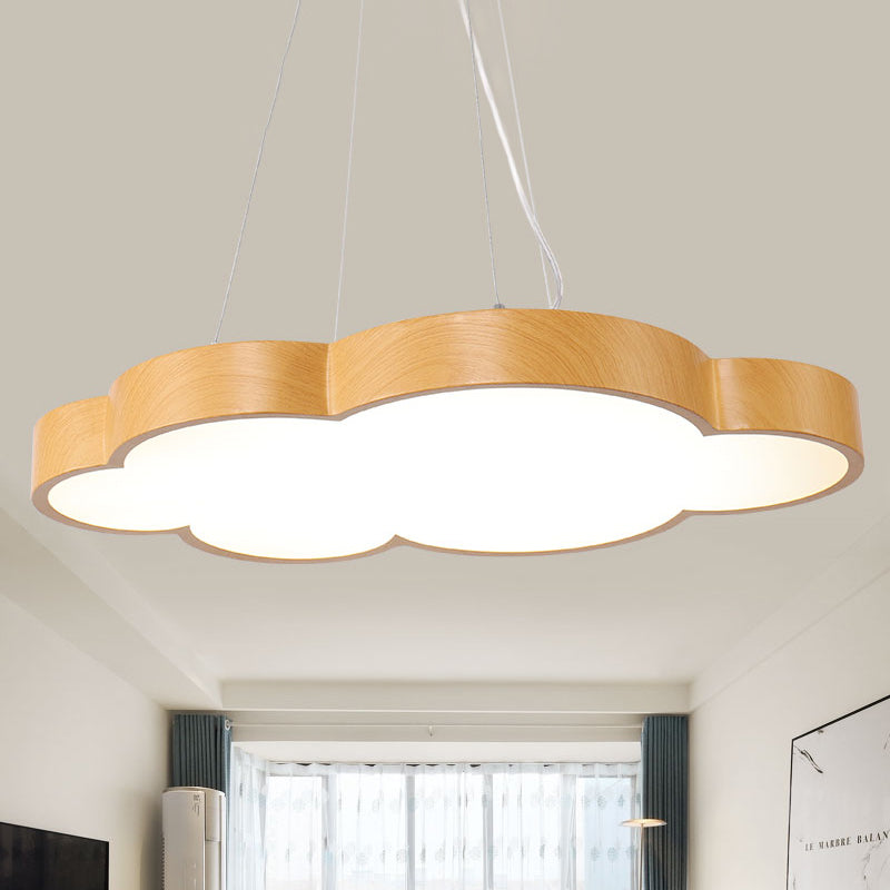 Kids Slim Cloud Pendant Light - Acrylic Hanging Light in Beige for Game Room - Wood Material, LED, Bulb Included, Available in 19", 23", 27" Sizes