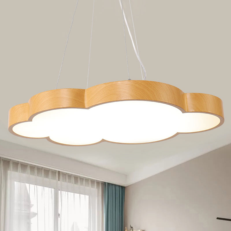 Kids Slim Cloud Pendant Light - Acrylic Hanging Light in Beige for Game Room - Wood Material, LED, Bulb Included, Available in 19", 23", 27" Sizes