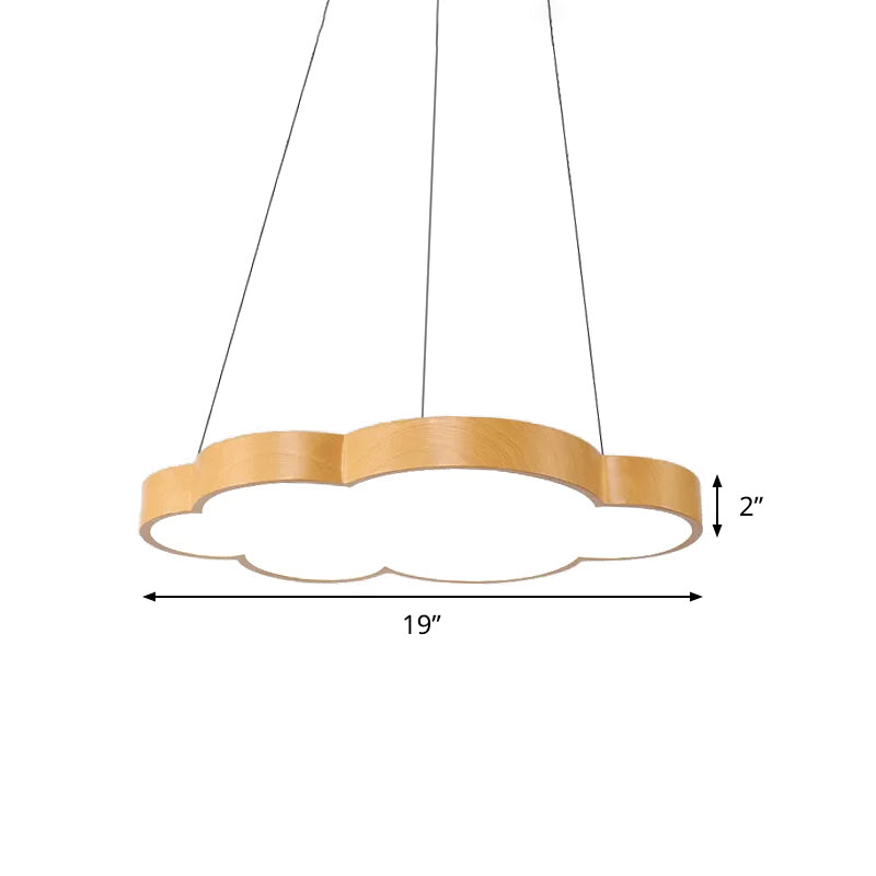 Kids Slim Cloud Pendant Light - Acrylic Hanging Light in Beige for Game Room - Wood Material, LED, Bulb Included, Available in 19", 23", 27" Sizes