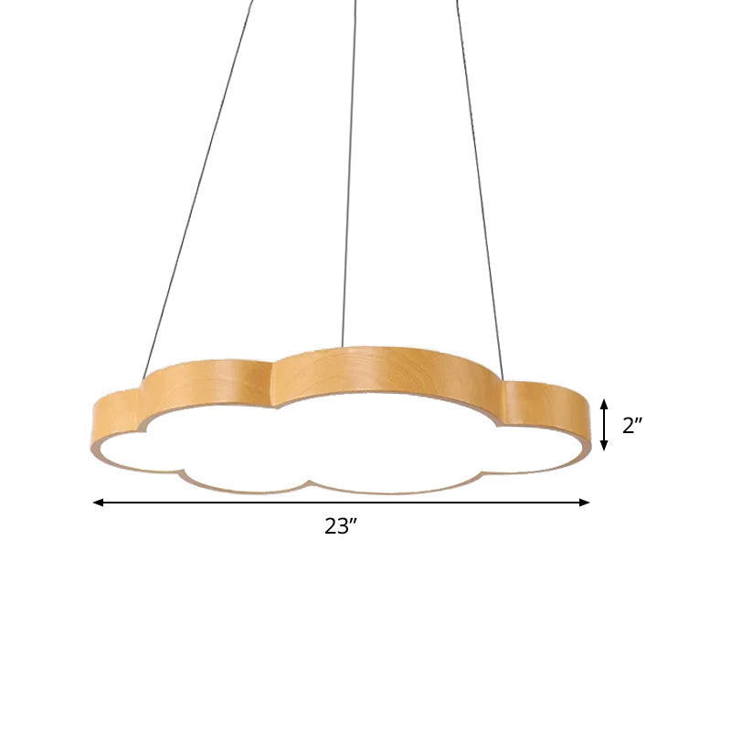 Kids Slim Cloud Pendant Light - Acrylic Hanging Light in Beige for Game Room - Wood Material, LED, Bulb Included, Available in 19", 23", 27" Sizes