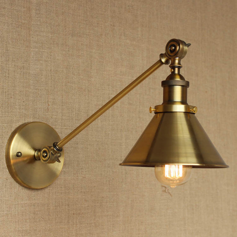 Vintage Tapered Wall Light Fixture 1-Light Brass Iron Wall Mounted Lamp for Bedroom by Taavita