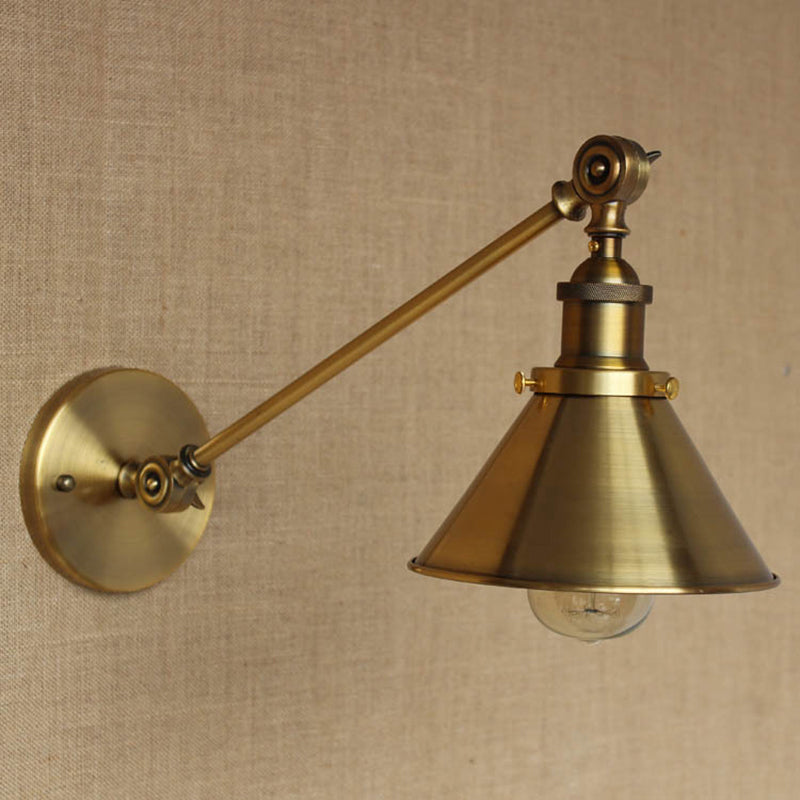 Vintage Tapered Wall Light Fixture 1-Light Brass Iron Wall Mounted Lamp for Bedroom by Taavita