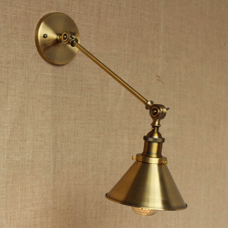 Vintage Tapered Wall Light Fixture 1-Light Brass Iron Wall Mounted Lamp for Bedroom by Taavita