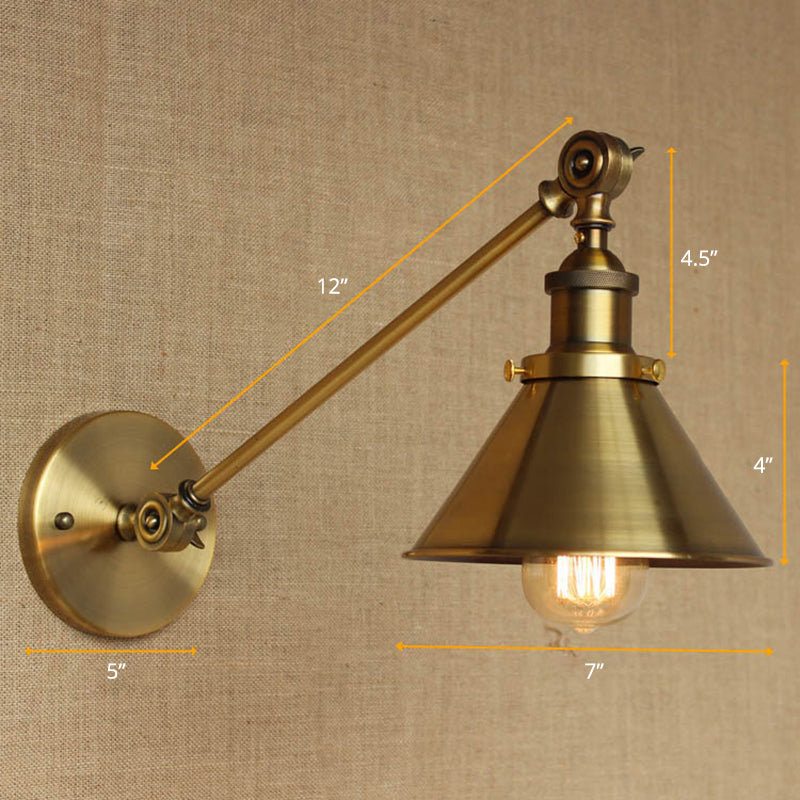 Taavita Tapered Wall Lamp 1-Light Iron Wall Light in Brass for Bedroom