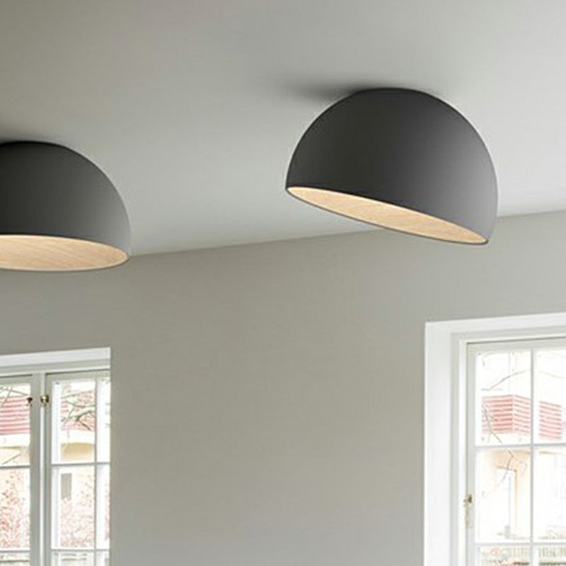 Minimalist Dome Flush Mount Lamp Metal Corridor LED Ceiling Flush Light with Wood Grain Inner Clearhalo 'Ceiling Lights' 'Close To Ceiling Lights' 'Close to ceiling' 'Flush mount' 'Industrial Flush Mount' Lighting' 2415597