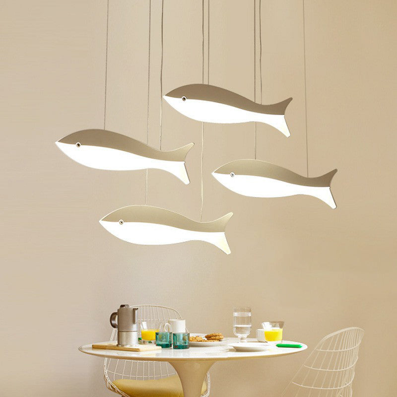 Taavita Artistic Acrylic LED Ceiling Hang Lamp - White Fish Cluster Pendant Light for Restaurant