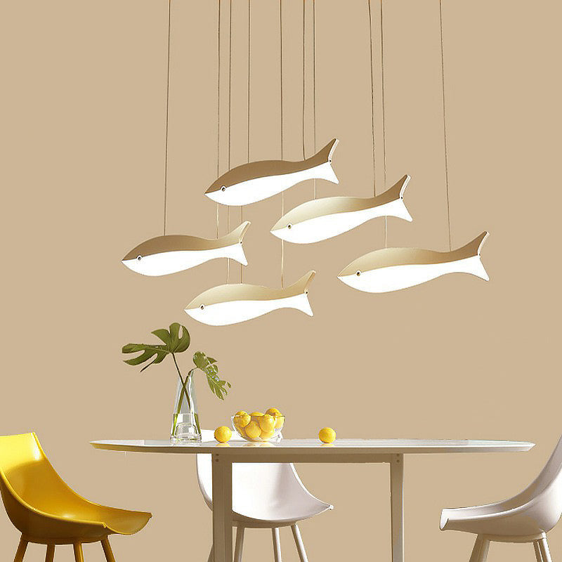 Taavita Artistic Acrylic LED Ceiling Hang Lamp - White Fish Cluster Pendant Light for Restaurant