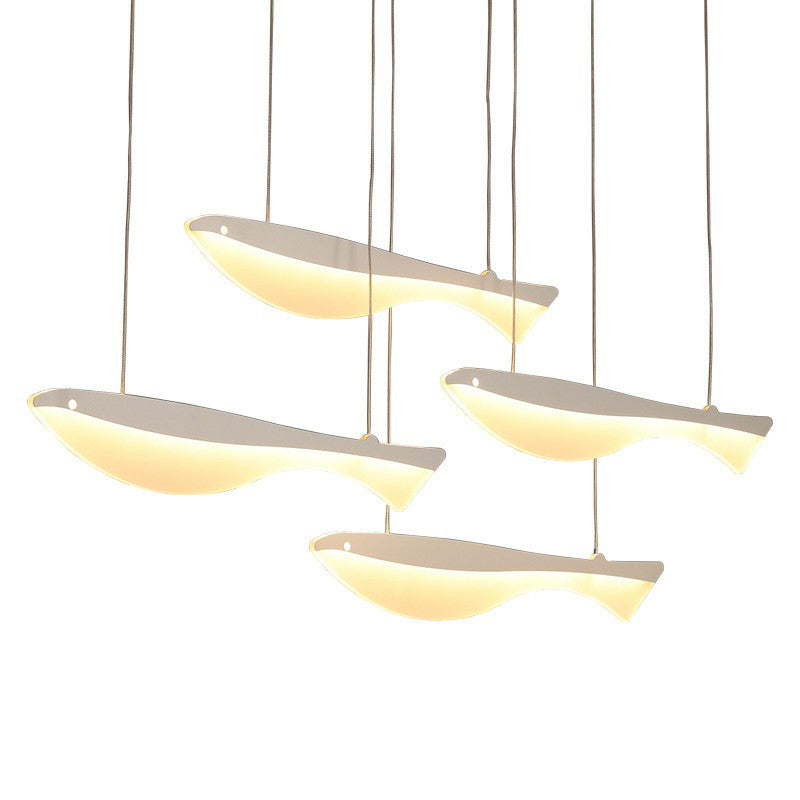 Taavita Artistic Acrylic LED Ceiling Hang Lamp - White Fish Cluster Pendant Light for Restaurant