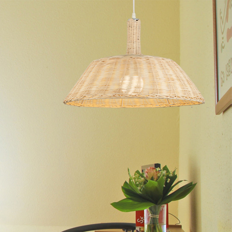 Country Style Hand-Woven Pendant Lighting with Taavita Barn Shade 15"/19" W 1 Bulb Indoor Suspension Lamp in Beige