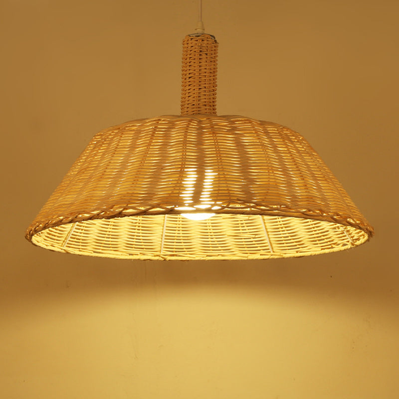 Country Style Hand-Woven Pendant Lighting with Taavita Barn Shade 15"/19" W 1 Bulb Indoor Suspension Lamp in Beige