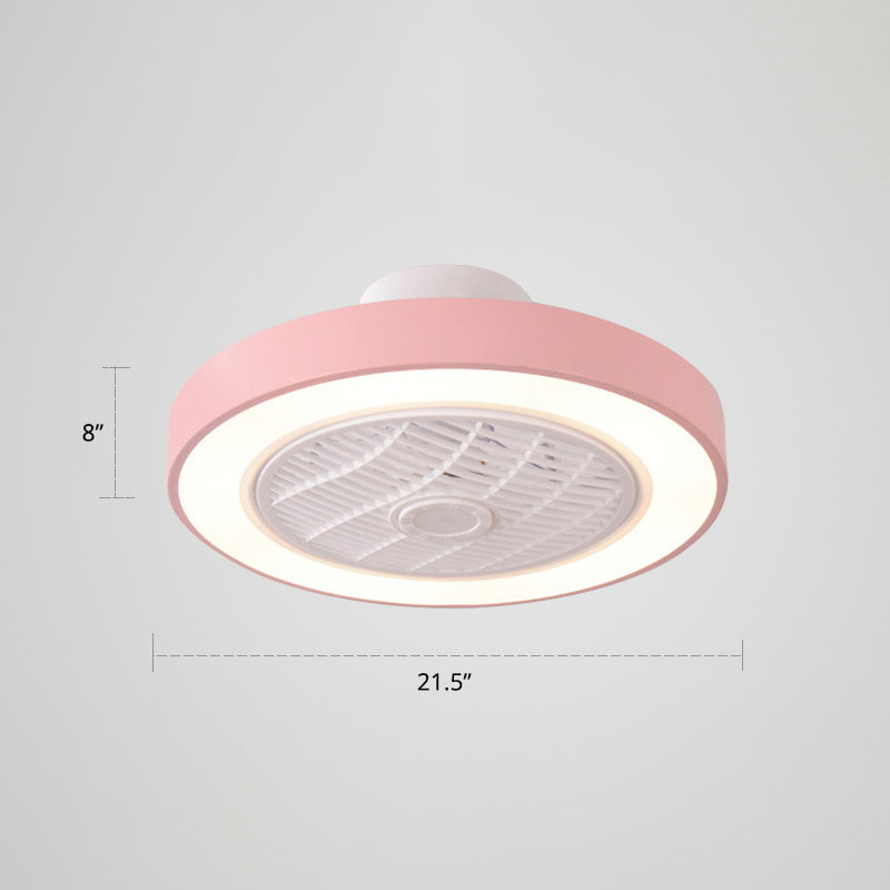 21.5" W Nordic Round Ceiling Fan Light Fixture Metal Kids Bedroom LED Semi Flush Light with Remote Control Grey Remote Clearhalo 'Ceiling Fans with Lights' 'Ceiling Fans' 'Modern Ceiling Fans' 'Modern' Lighting' 2422807