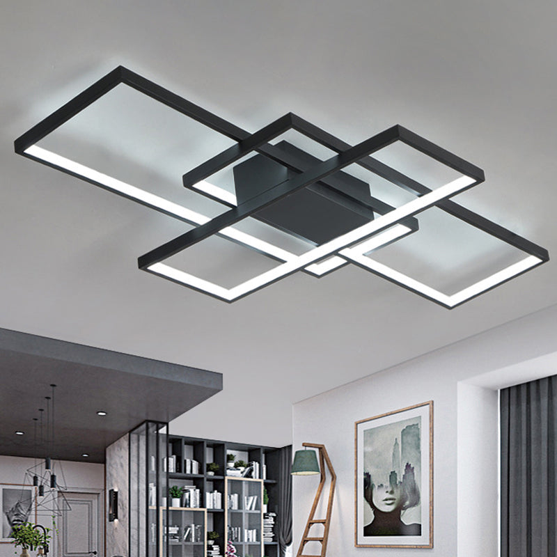 35.5"/43" Wide Modern Black/White 3-Rectangle Ceiling Light