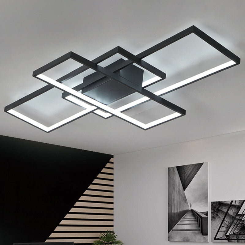 35.5"/43" Wide Modern Black/White 3-Rectangle Ceiling Light