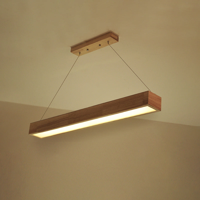 Modern Beige Linear LED Pendant Light 1-Head Wooden Hanging Ceiling Lamp in Warm/White Light, 23.5"/35.5"/47" Wide