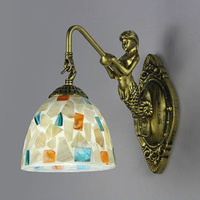 Taavita Tiffany Shell Mosaic Wall Lamp 1 Head Beige/Purple-Yellow/Blue-Yellow Lighting with Mermaid Backing