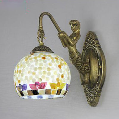 Taavita Tiffany Shell Mosaic Wall Lamp 1 Head Beige/Purple-Yellow/Blue-Yellow Lighting with Mermaid Backing