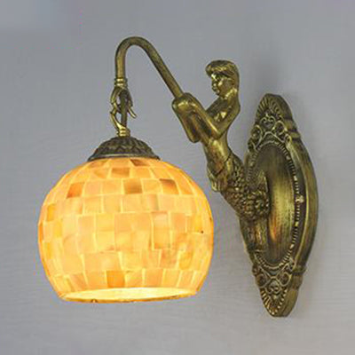 Taavita Tiffany Shell Mosaic Wall Lamp 1 Head Beige/Purple-Yellow/Blue-Yellow Lighting with Mermaid Backing