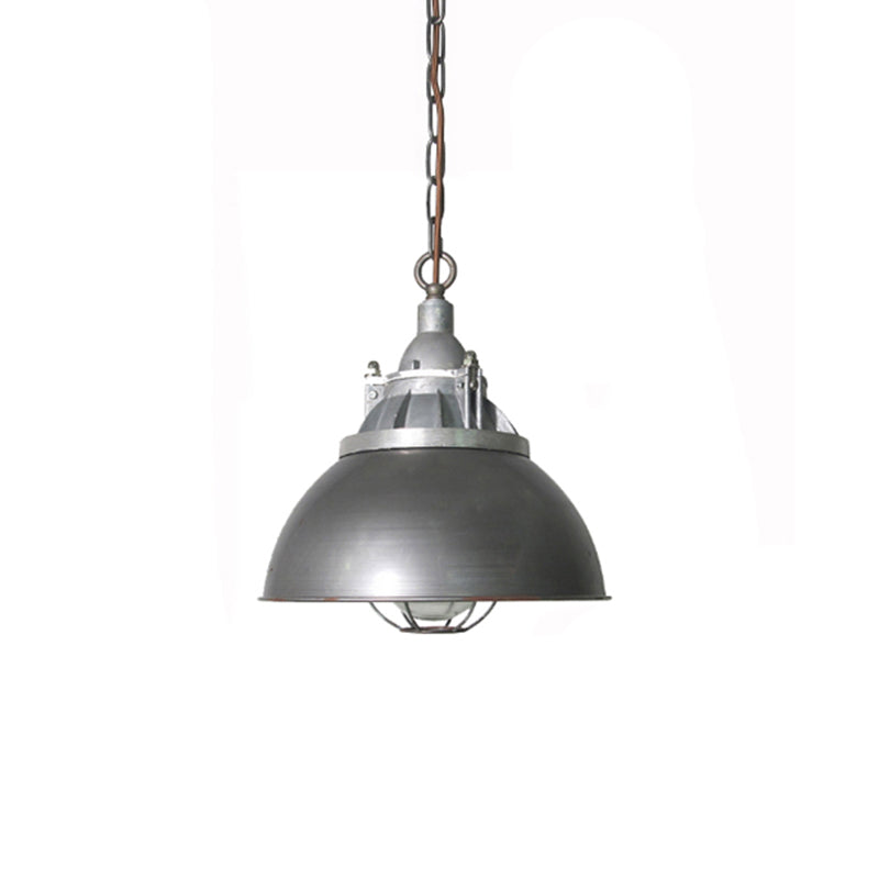 Silver Cage Pendant Light Steampunk Style Metal 1 Bulb Pub Ceiling Light Fixture Silver Semicircle Clearhalo 'Art Deco Pendants' 'Cast Iron' 'Ceiling Lights' 'Ceramic' 'Crystal' 'Industrial Pendants' 'Industrial' 'Metal' 'Middle Century Pendants' 'Pendant Lights' 'Pendants' 'Tiffany' Lighting' 2460332