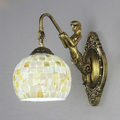 Taavita Tiffany Shell Mosaic Wall Lamp 1 Head Beige/Purple-Yellow/Blue-Yellow Lighting with Mermaid Backing