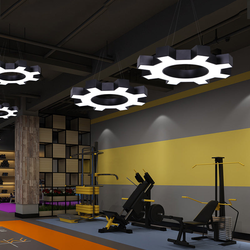 Gear Shaped Gym Pendant Lighting Metallic Modern Style LED Hanging Light Fixture Gold Clearhalo 'Ceiling Lights' 'Modern Pendants' 'Modern' 'Pendant Lights' 'Pendants' Lighting' 2461451