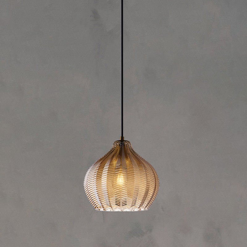 Wavy Glass Shaded Hanging Lamp Nordic Style Single Pendant Ceiling Light for Dining Room Smoke Gray Barrel Clearhalo 'Ceiling Lights' 'Chandeliers' 'Glass shade' 'Glass' 'Modern Pendants' 'Modern' 'Pendant Lights' 'Pendants' Lighting' 2462446