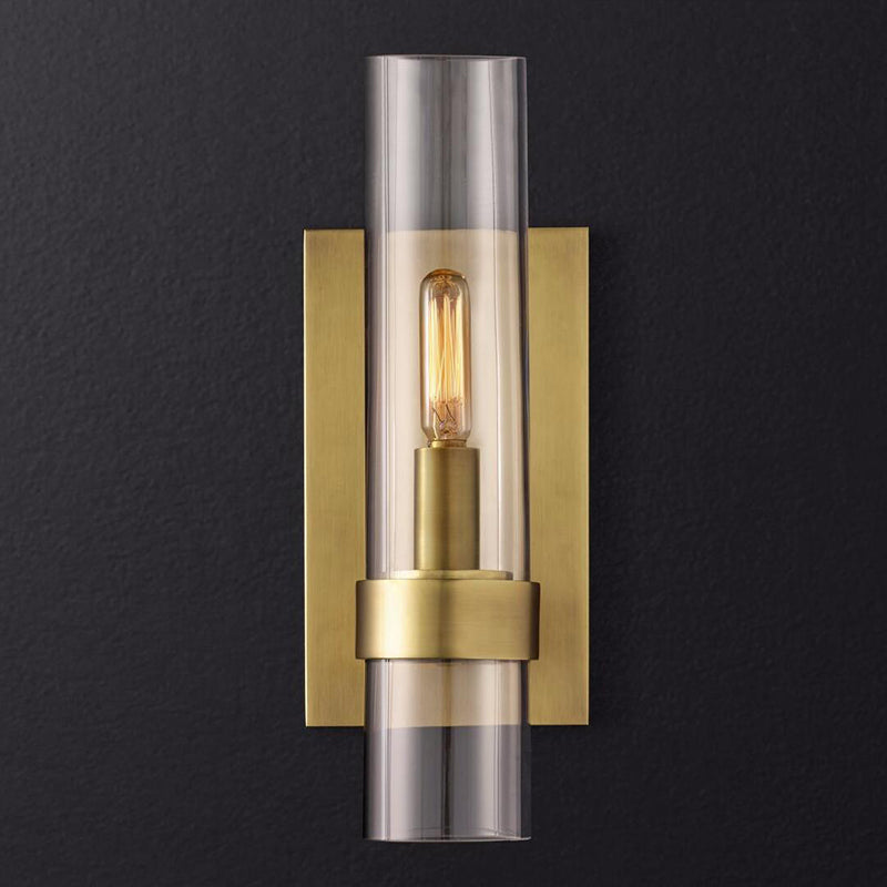 Cylinder Sconce Light Traditionary Clear Glass 2.5"/5" Wide 1 Head Black/Brass Wall Lamp Fixture for Stair Clearhalo 'Wall Lamps & Sconces' 'Wall Lights' Lighting' 2464875